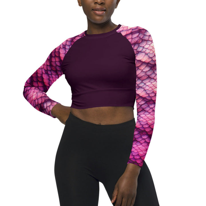 Long Sleeve Crop Top Rashguard in Magenta