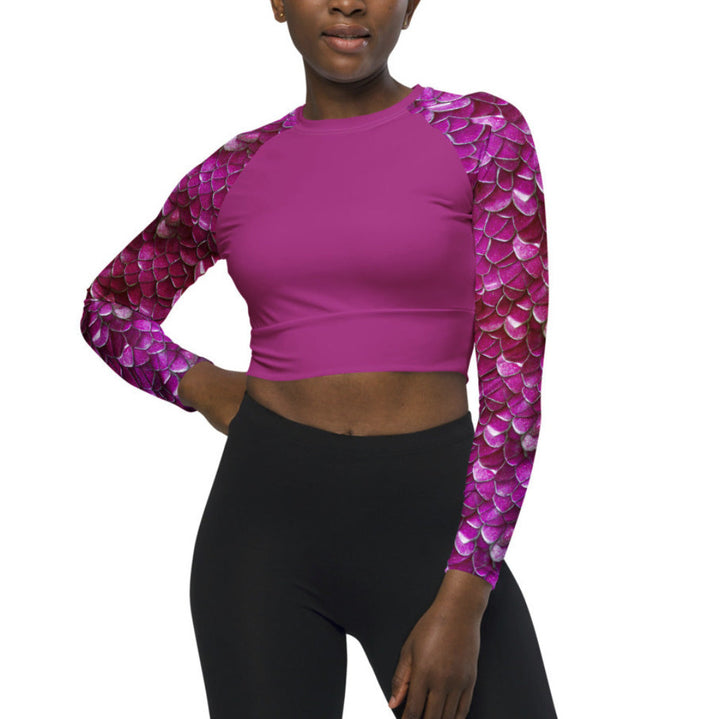 Long Sleeve Crop Top Rashguard in Magenta