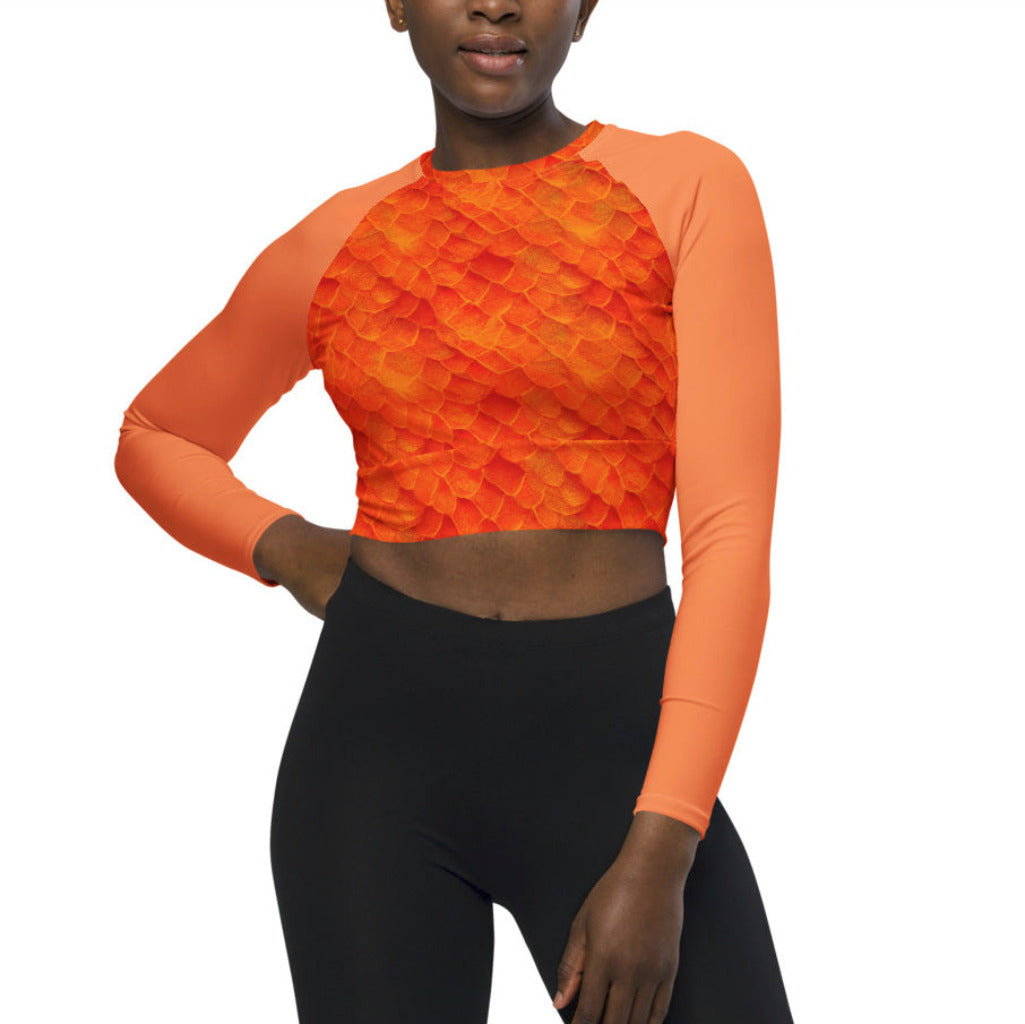 Long Sleeve Crop Top Rashguard in Orange