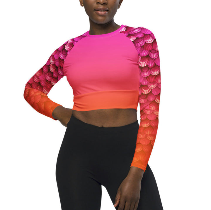 Long Sleeve Crop Top Rashguard in Coral