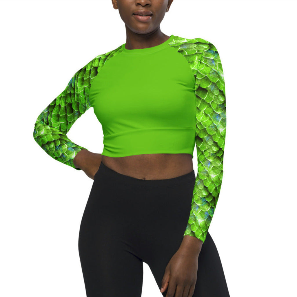 Long Sleeve Crop Top Rashguard in Green