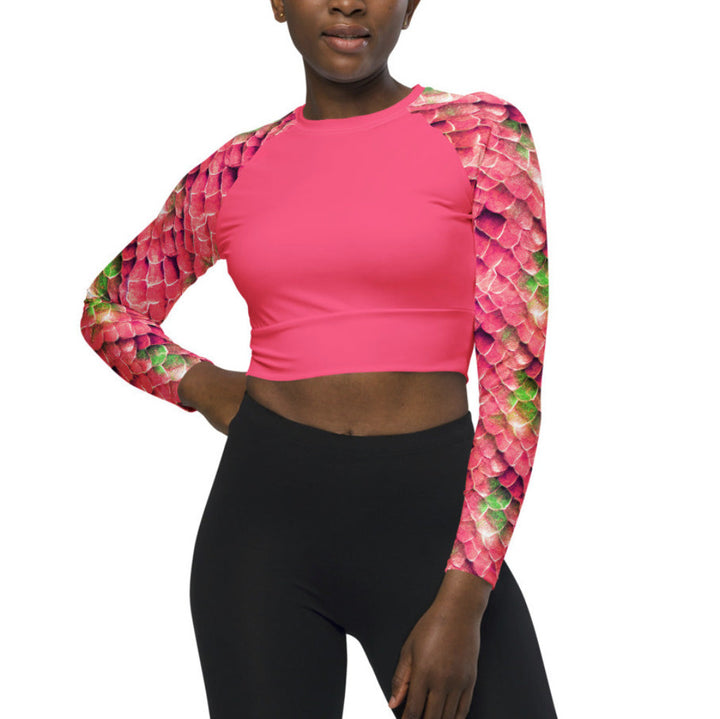 Long Sleeve Crop Top Rashguard in Pink